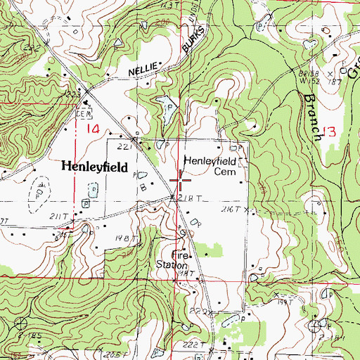 Topographic Map of Henleyfield, MS