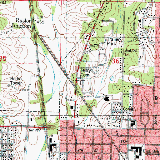Topographic Map of Henry Cemetery, MS