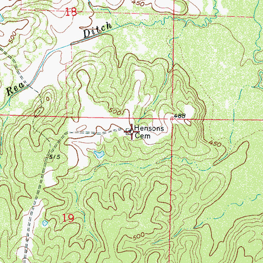 Topographic Map of Hensons Cemetery, MS