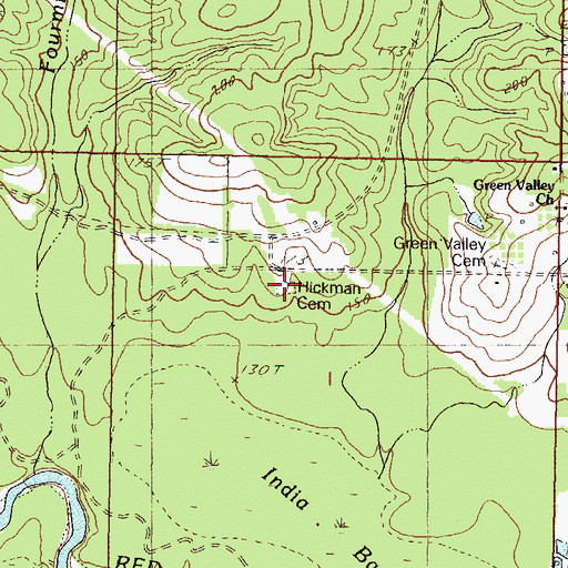 Topographic Map of Hickman Cemetery, MS