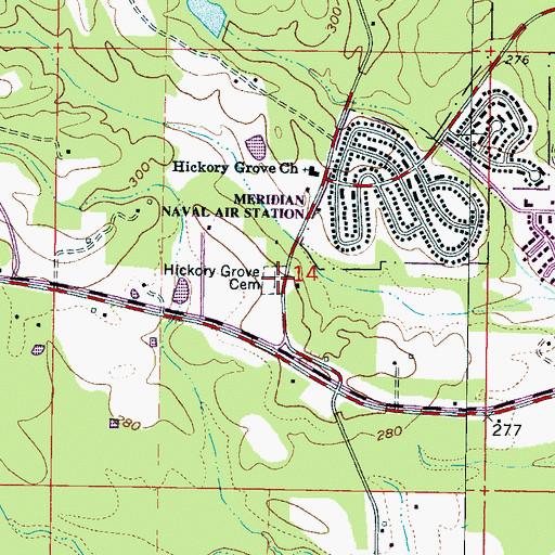 Topographic Map of Hickory Grove Cemetery, MS