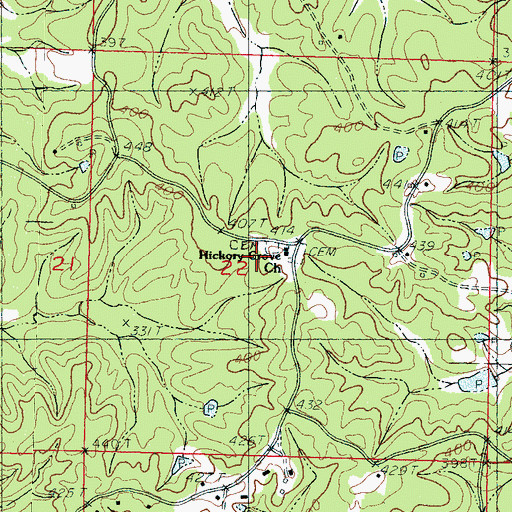 Topographic Map of Hickory Grove Cemetery, MS