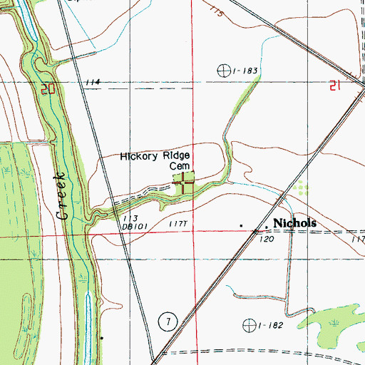 Topographic Map of Hickory Ridge Cemetery, MS
