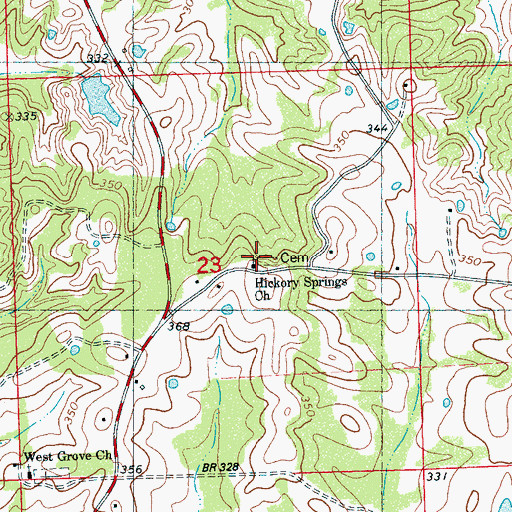 Topographic Map of Hickory Springs Cemetery, MS