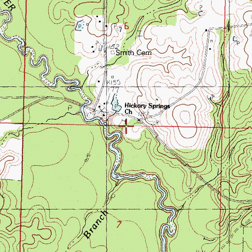 Topographic Map of Hickory Springs Church, MS