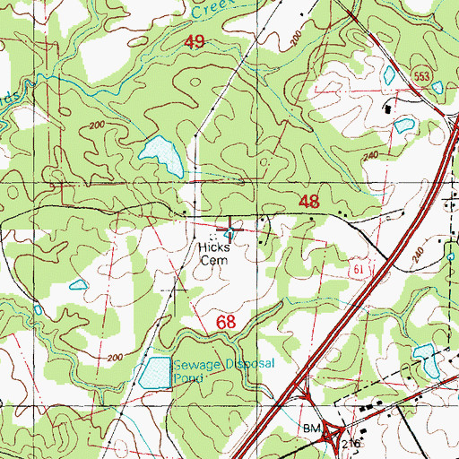 Topographic Map of Hicks Cemetery, MS
