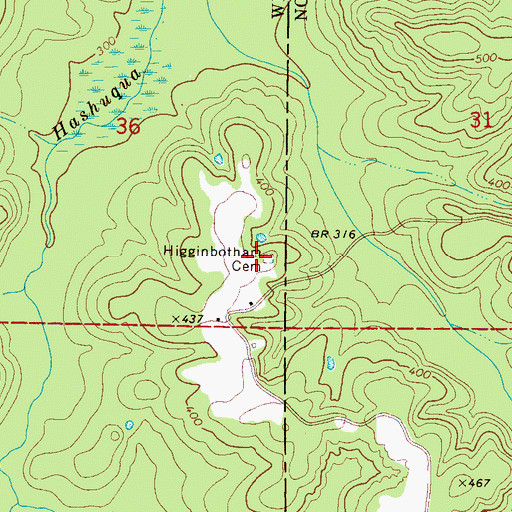 Topographic Map of Higginbotham Cemetery, MS
