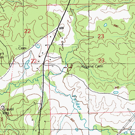 Topographic Map of Higgins Cemetery, MS