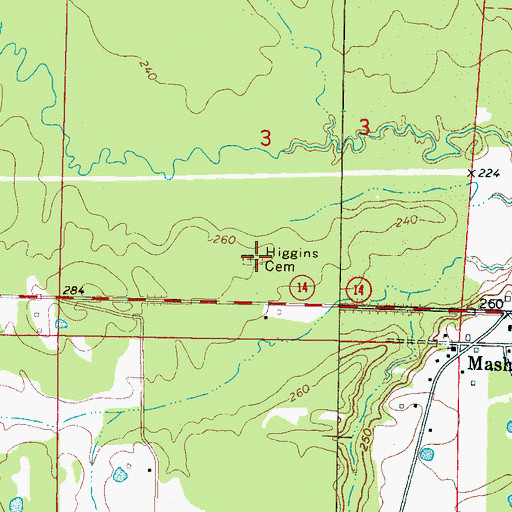 Topographic Map of Higgins Cemetery, MS