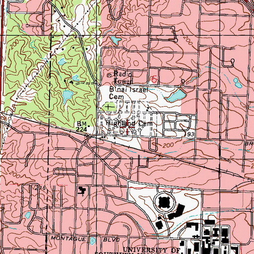 Topographic Map of Highland Cemetery, MS