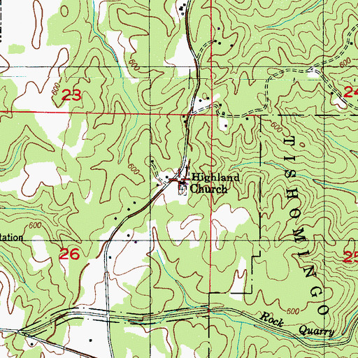 Topographic Map of Highland Church, MS