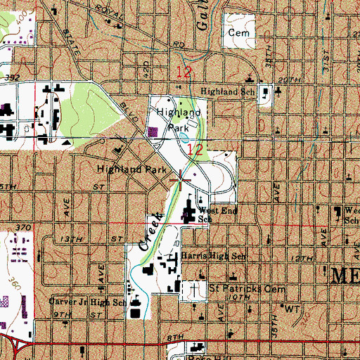 Topographic Map of Highland Park, MS