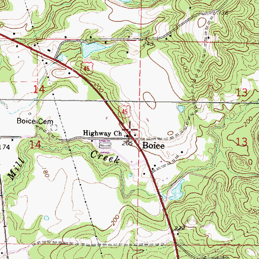 Topographic Map of Highway Church, MS