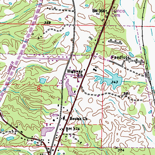Topographic Map of Highway Church, MS