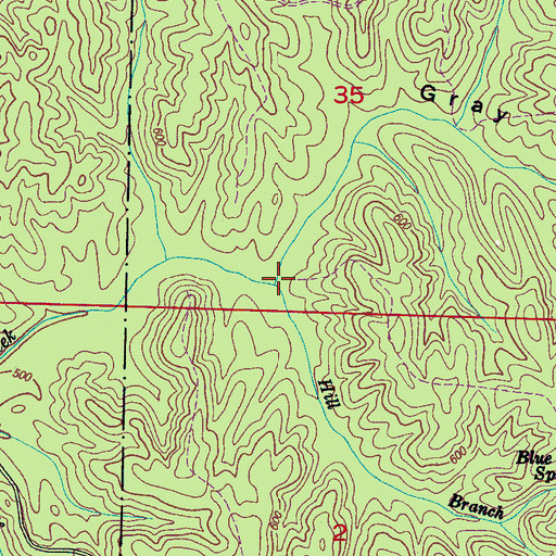 Topographic Map of Hill Branch, MS