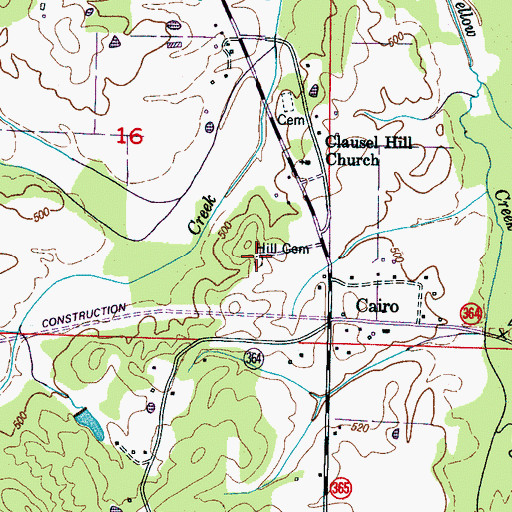 Topographic Map of Hill Cemetery, MS