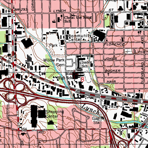 Topographic Map of Jim Hill High School, MS