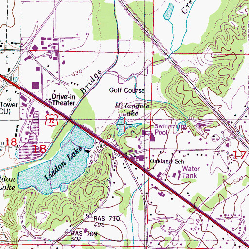 Topographic Map of Hillandale Lake, MS