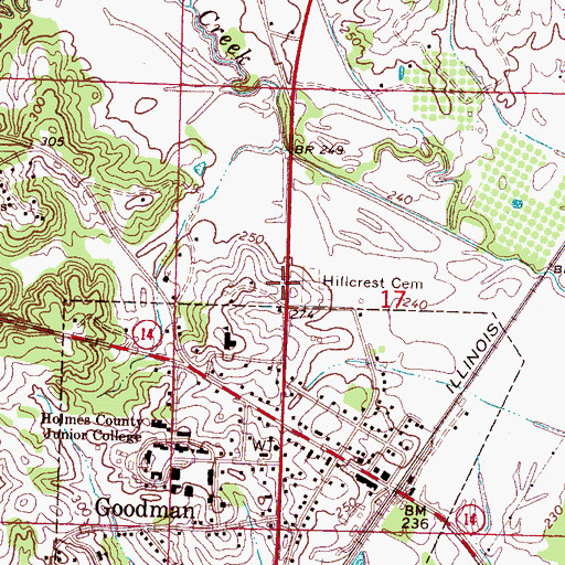 Topographic Map of Hillcrest Cemetery, MS