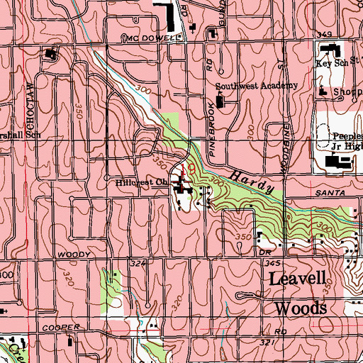 Topographic Map of Hillcrest School, MS