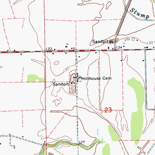 Topographic Map of Hillhouse Cemetery, MS