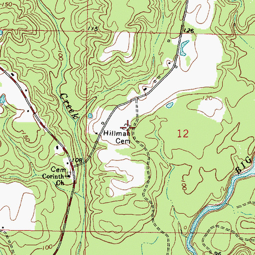 Topographic Map of Hillman Cemetery, MS