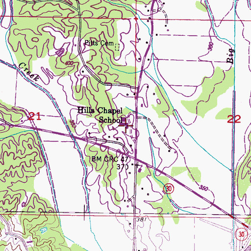Topographic Map of Hills Chapel School, MS