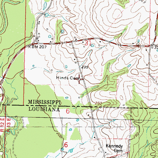 Topographic Map of Hinds Cemetery, MS