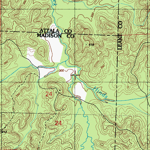 Topographic Map of Hinds Creek, MS