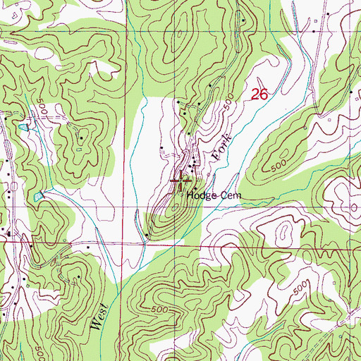 Topographic Map of Hodge Cemetery, MS
