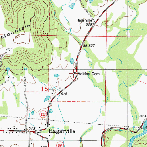 Topographic Map of Adkins Cemetery, AR
