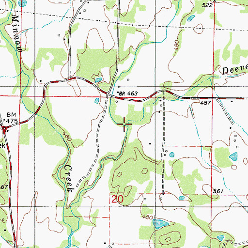 Topographic Map of Deevers Branch, AR