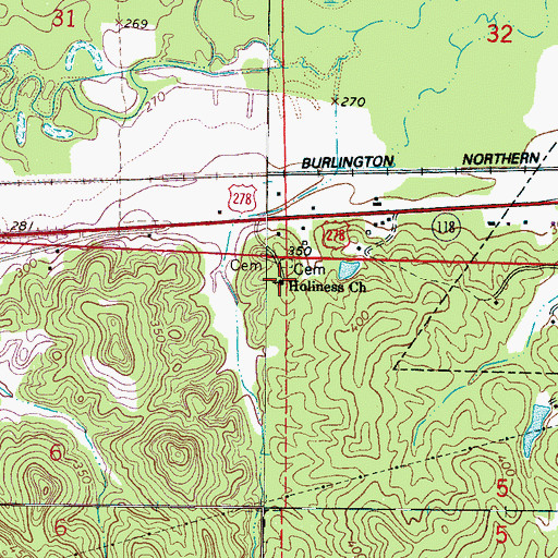 Topographic Map of Gattman Holiness Church, MS