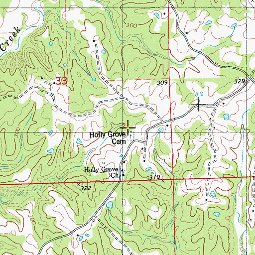 Topographic Map of Holly Grove Cemetery, MS