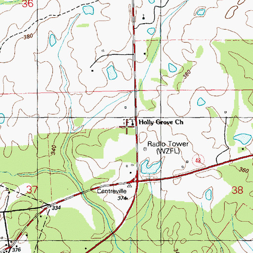 Topographic Map of Holly Grove Church, MS