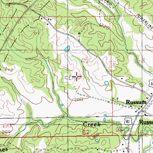 Topographic Map of Holly Hill Cemetery, MS