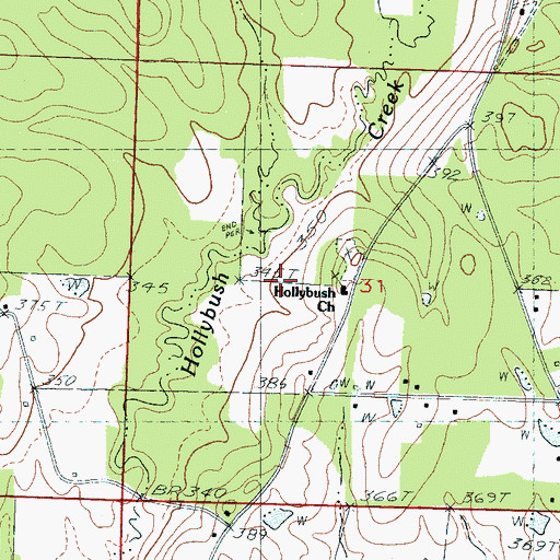 Topographic Map of Hollybush Church, MS
