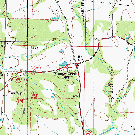 Topographic Map of Minnow Creek Cemetery, AR