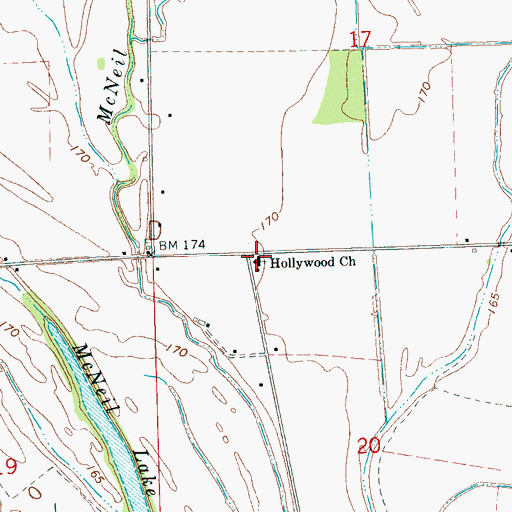 Topographic Map of Hollywood Church, MS