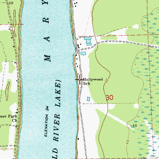 Topographic Map of Hollywood School, MS