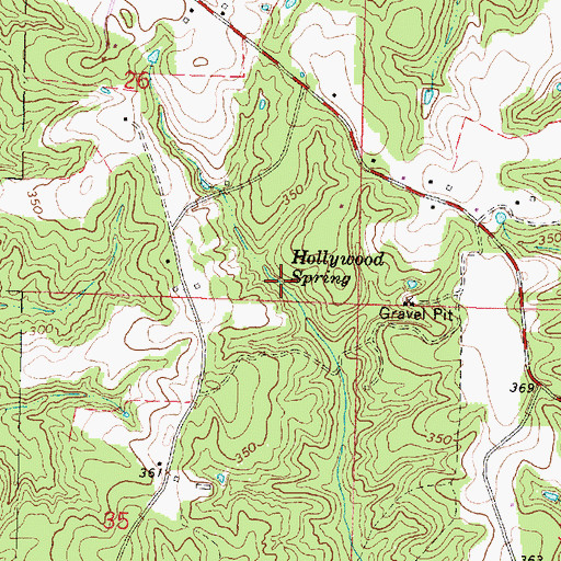 Topographic Map of Hollywood Spring, MS