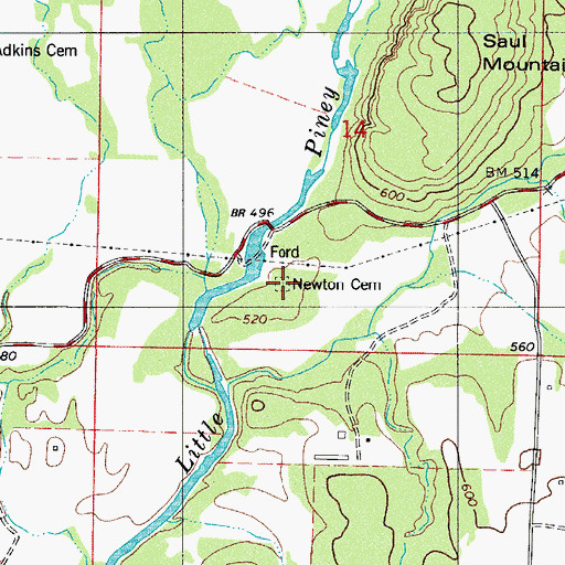 Topographic Map of Newton Cemetery, AR