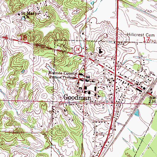 Topographic Map of Holmes Junior College, MS