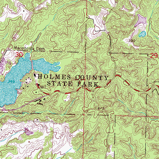 Topographic Map of Holmes County State Park, MS