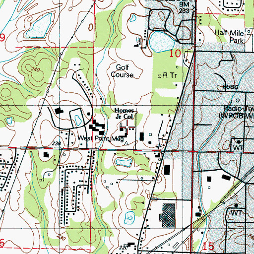 Topographic Map of Mary Holmes College (historical), MS