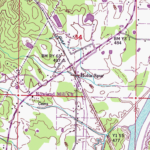 Topographic Map of Holts Spur, MS