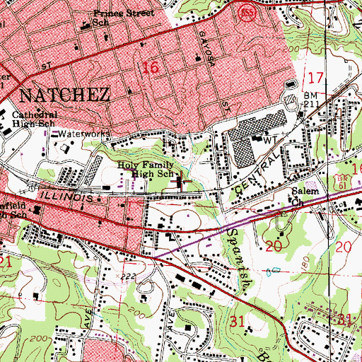 Topographic Map of Holy Family High School, MS