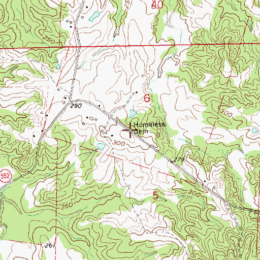 Topographic Map of Homeless Cemetery, MS