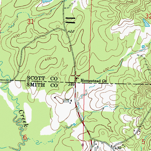 Topographic Map of Homestead Church, MS