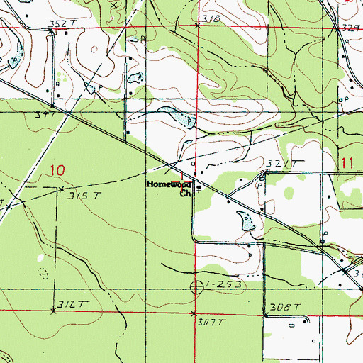 Topographic Map of Homewood Church, MS